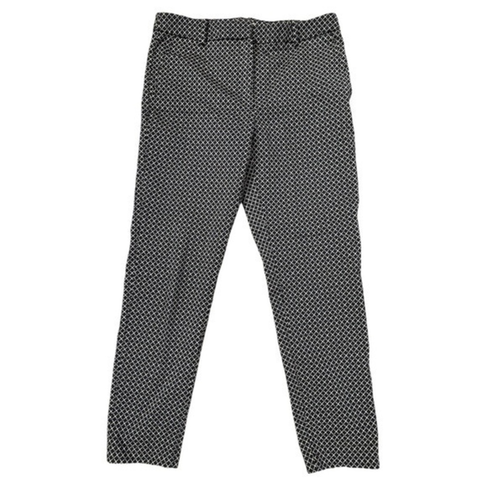 HM size 8, slacks, black,white, blue geometric shapes, zipper double hook eye